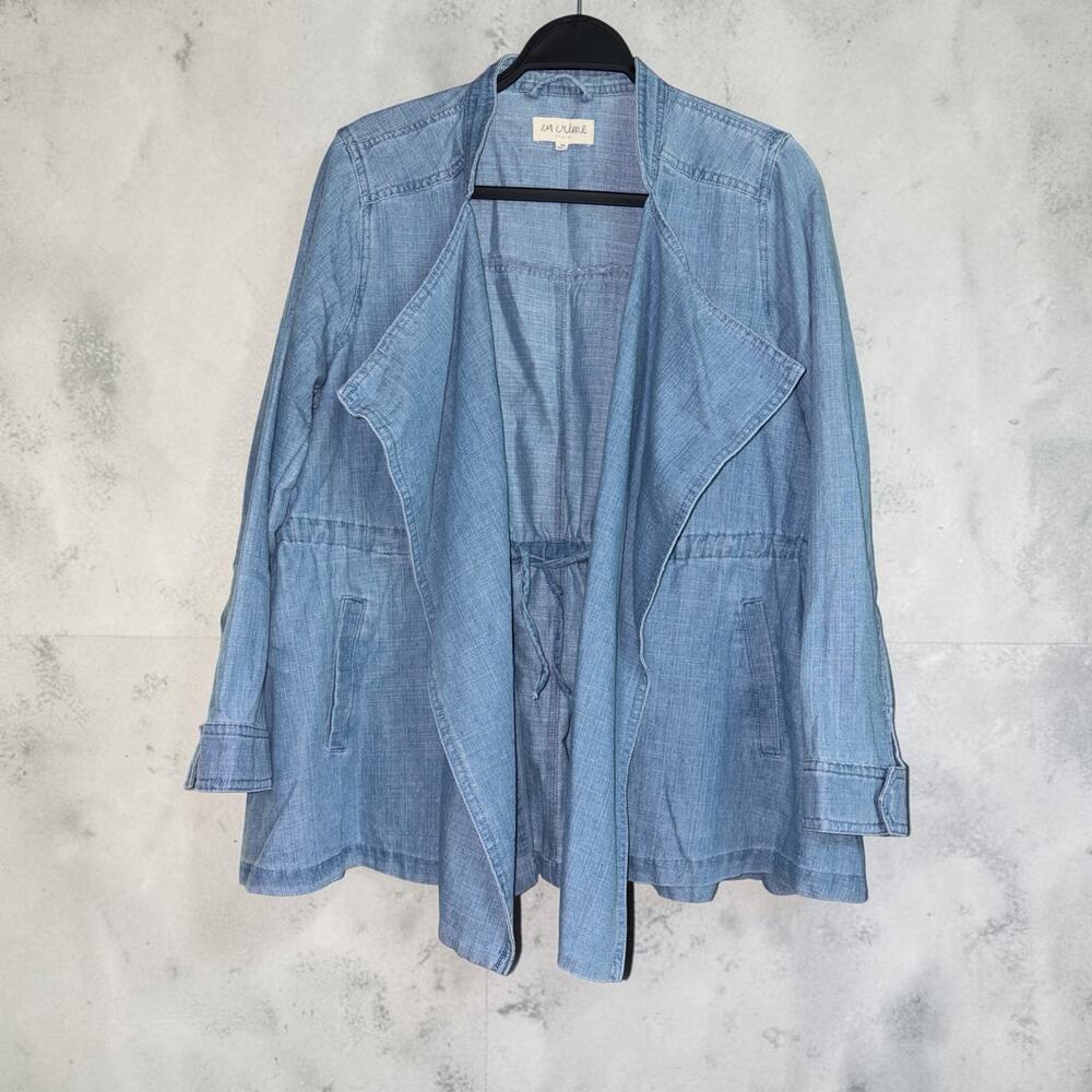 En Crème Chambray Draped Waterfall Jacket size Medium